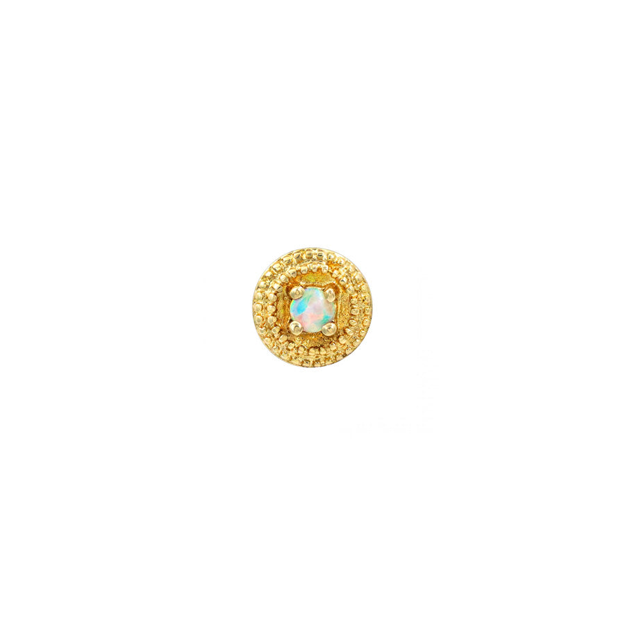 White Opal Round Double Millgrain in 14k Gold by Junipurr