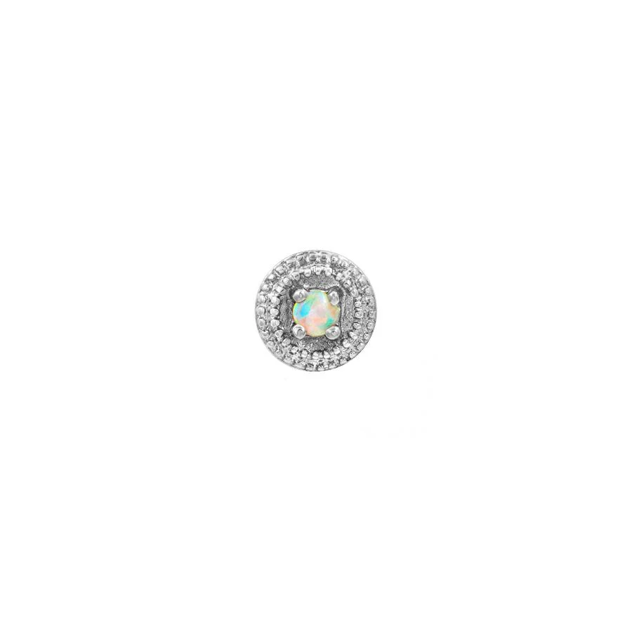 White Opal Round Double Millgrain in 14k Gold by Junipurr - Image 2