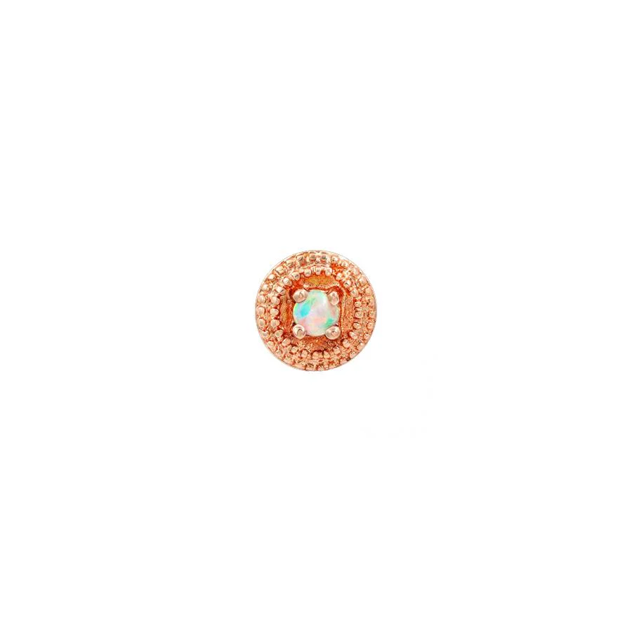 White Opal Round Double Millgrain in 14k Gold by Junipurr - Image 3